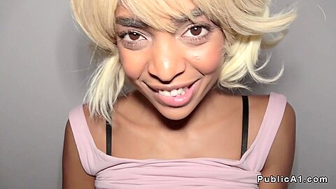 Blonde Ebony Wanks Huge Dick Pov In Public - porn video