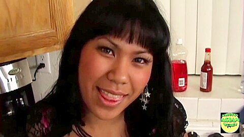 Slutty Asian Puts A Big Black Cock In Her Tight Pussy On The Kitchen Table - porn video