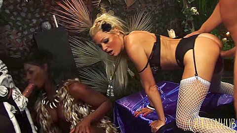 Voodoo Slut Gets Stuffed And Soaked In Four-way Fuck - porn video